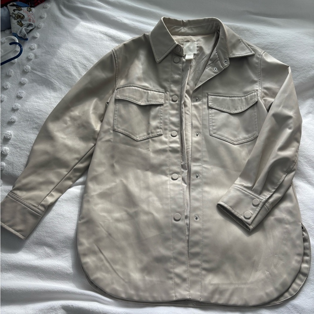 H&M Faux Leather Cream Button-Up